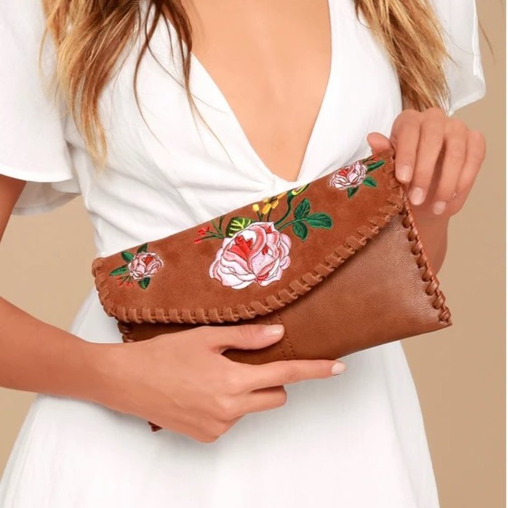 WILDFLOWER MEADOW BROWN SUEDE LEATHER EMBROIDERED
